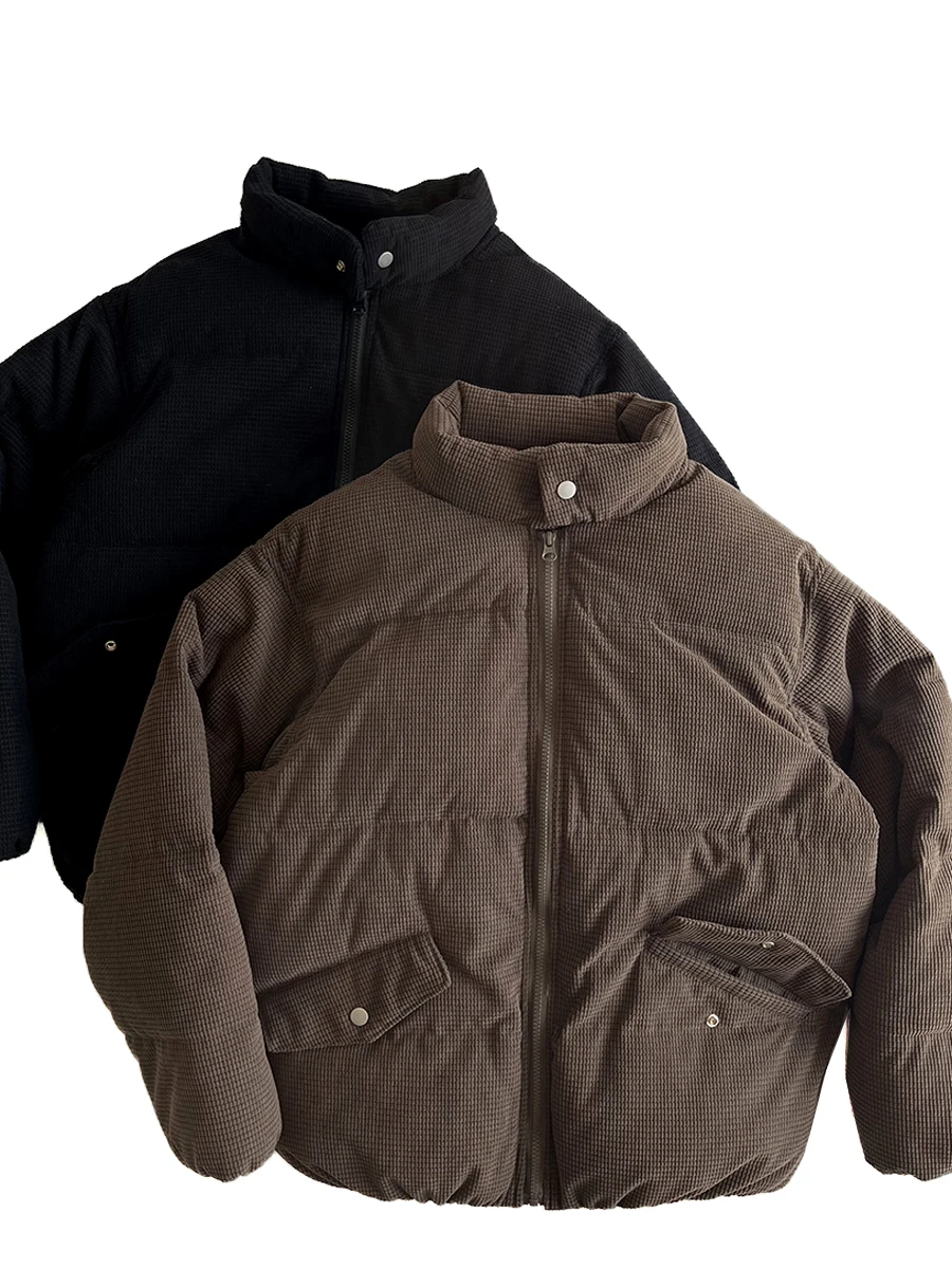 

Thiened Corduroy Jaet Men's Loose Warm Cotton Outerwear Retro Japanese Sle Autumn Winter Stand Collar Zipper Closure Coat