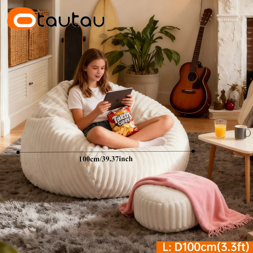 OTAUTAU Faux Bunny Fur Bean Bag Cover Winter Christmas Pouf DD234【No Filler Inside! Need Buy Filler By Yourself !】 view 4