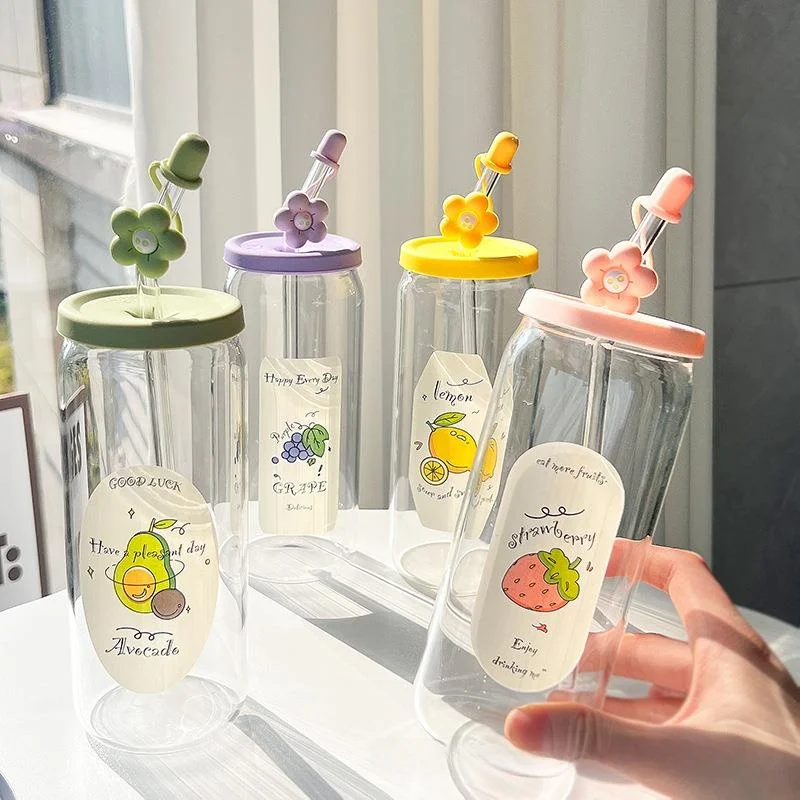 

High Borosilicate Glass Straw Cup Women's New Style Heat Resistant High Aesthetic Value Popular Water Cup Cute Student with S...