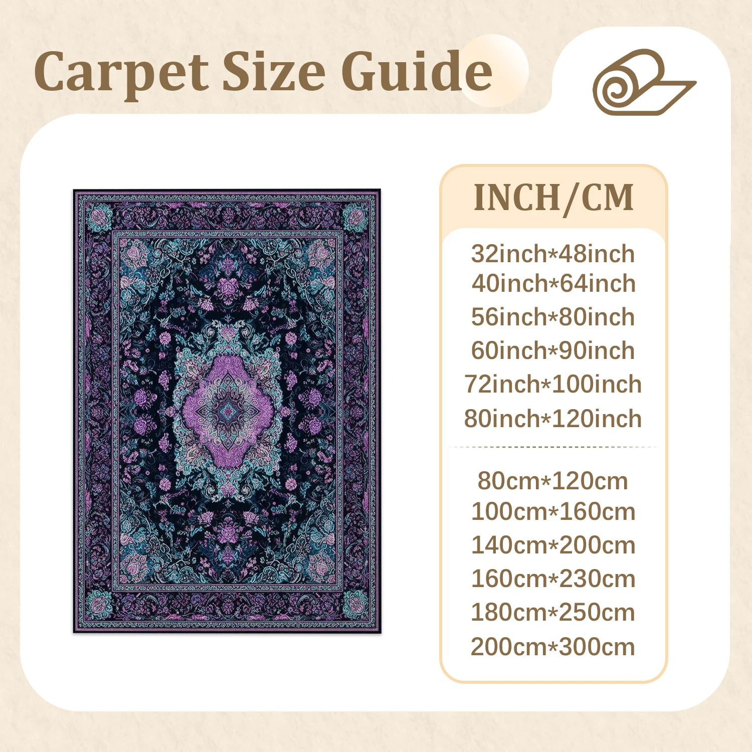 Large Indoor Area Rug, Soft Velvet Low Pile with Non-Slip Dotted Backing, Machine Washable Persian Floral Medallion Rug, Dark Purple Teal Ornate Accent Rug for Living Room, Bedroom, Home Floor Decor