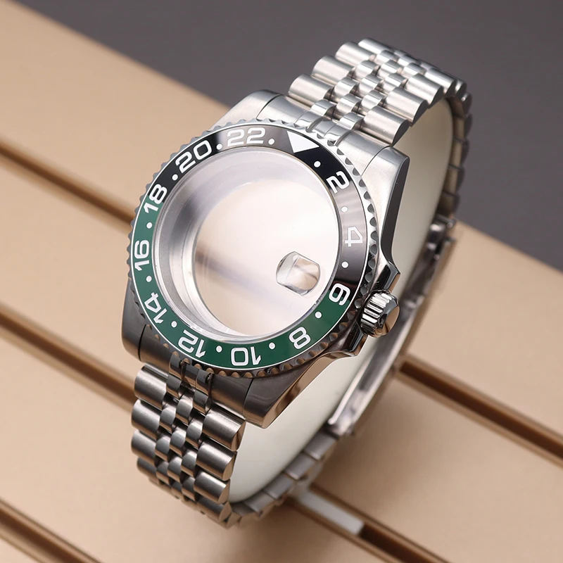 Black+Green Ceramic Bezel 40mm Case Watch Watchband Parts For Seiko nh35 nh36 Miyota 8215 Eta 2824 Movement 28.5 Dial Waterproof