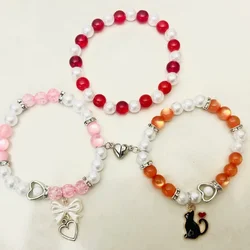 Fruit basket, Furuba, Matching Beaded handmade Bracelets Set, Tohru Honda and Kyo, Gift for Her, couples, Bff, red heart and Bla