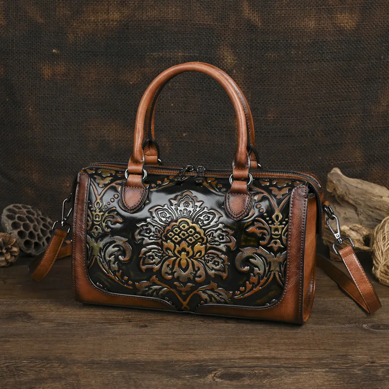 

Vintage Ladies Leather Handbag 3D Flower Woman Tote Bag 2025 New Fashionable Gils Shoulder or Crossbody Bags