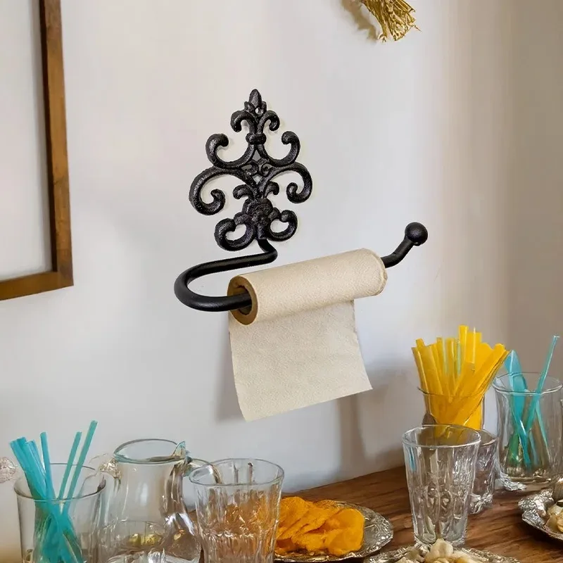 Toilet Paper Towels Wall Metal Frame European Style Cast Iron Retro Toilet Tissue Holder Household Storage Rack Decoration