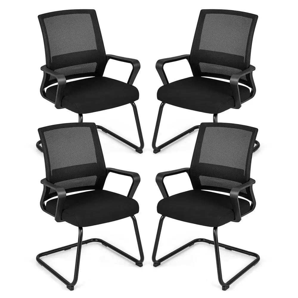 

Set of 4 Office Guest Chairs with Lumbar Support, Conference Chair with Breathable Mesh Back, Armrests amp Sled Base, Reception