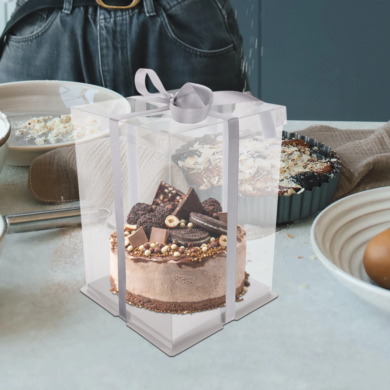 

4 pcs Transparent Cake Boxes Premium Plastic Waterproof Cake Packing Container Birthday Dessert Storage Case For Candies Cookies