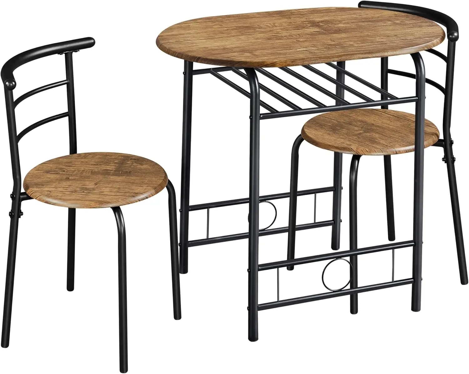 

3-Piece Dining Set, Breakfast Bistro Set for 2, Small Kitchen and Chairs with Metal Frame and Rack for Small Space/Apartmen