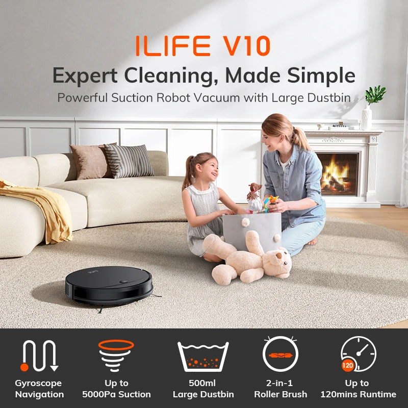 مكنسة كهربائية روبوتية ILIFE V10، شفط 5000 باسكال، ملاحة جيروسكوبية، مكنسة روبوتية ذاتية الشحن، فرشاة دوارة روبوت Aspirateur لـ #2