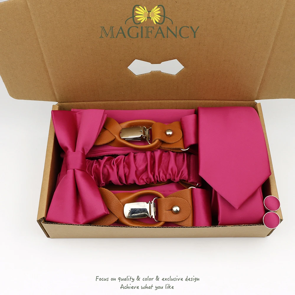 MAGIFANCY 5 قطعة الحمالة 6.5cmTie مجموعة الملونة الصلبة 3.5 سنتيمتر هدفين الرجال البوليستر حكيم السلمون الوردي الزفاف اليومي ملحق هدية #6