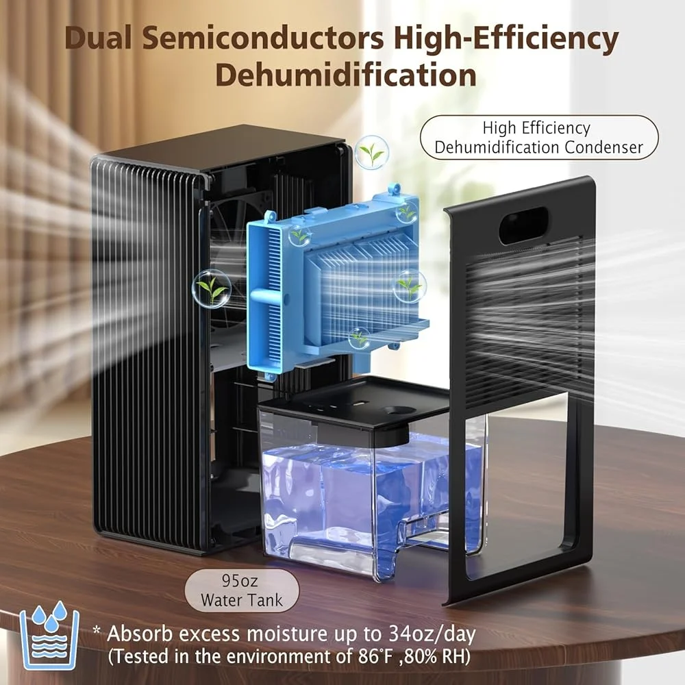 Advanced Dehumidifier with Auto Shut Off 95 Oz Tank Home and Bathroom Quiet Operation 7 Color LED Light 1000 sq ft Coverage