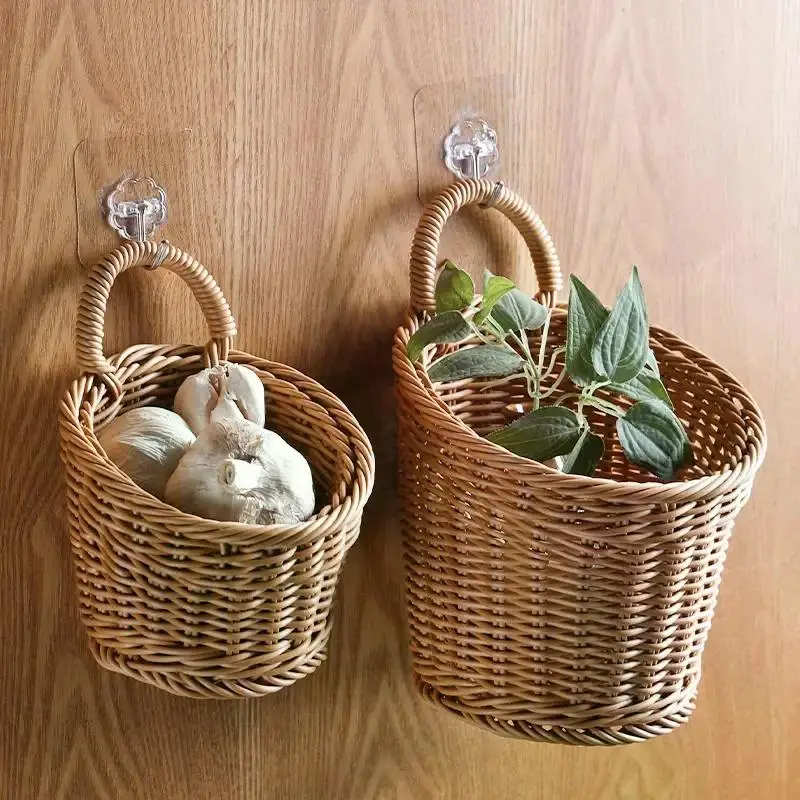 Organizador de cocina, cesta de almacenamiento colgante de pared, cesta tejida, organizador decorativo de flores, vajilla de cocina, almacenamiento de frutas y verduras