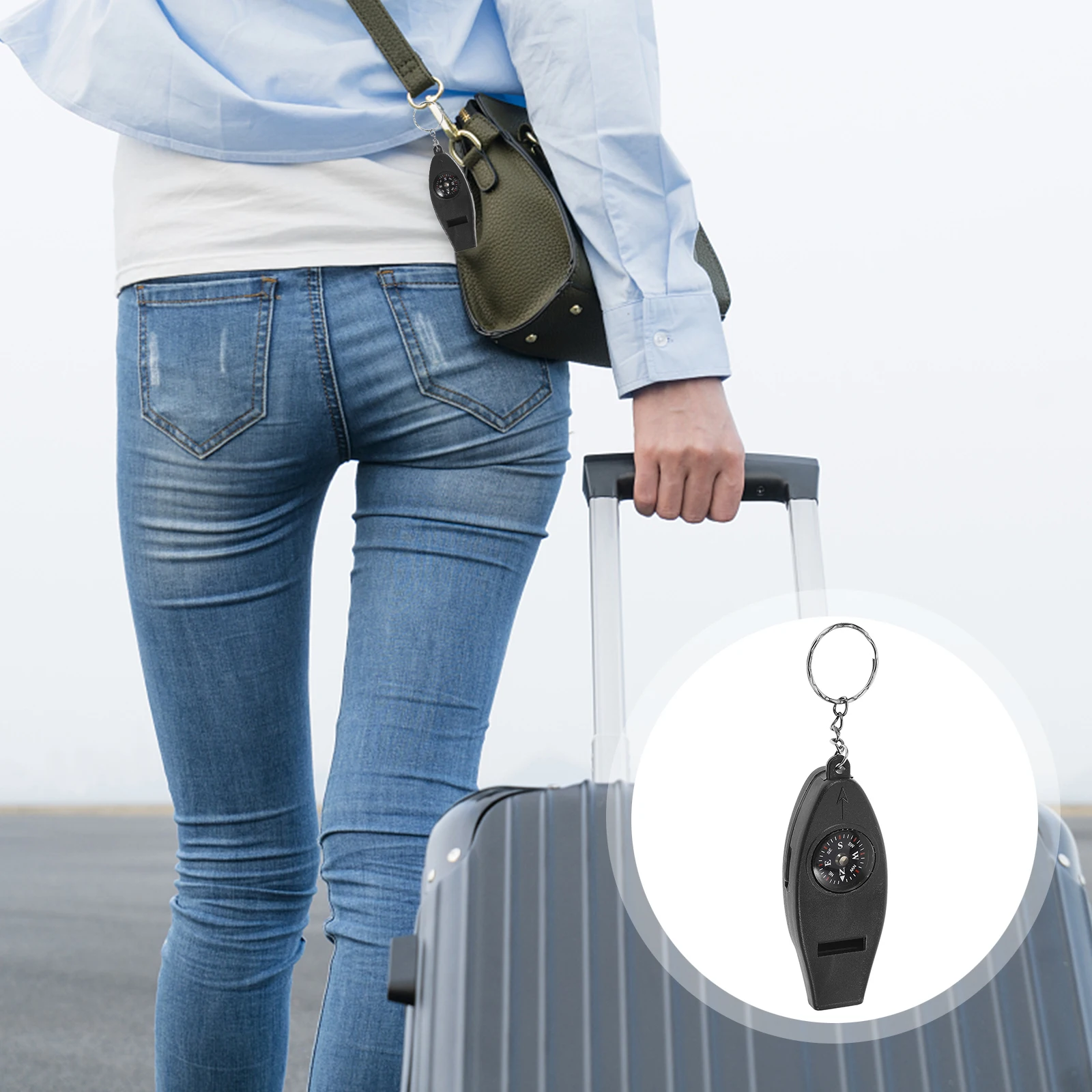 

Whistle Compass Thermometer Magnifier Emergency Camping Signal Whistles Survival Multi Functional for Hiking Keychain Ornament