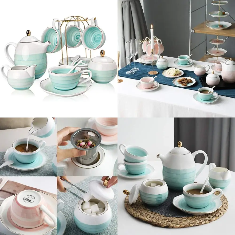 

Современный фарфоровый чайный сервиз с узором Blue Nature, 8 унций, 16 предметов на 4 штуки, в комплект входит чайник