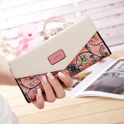 Cartera larga para mujer, cartera pequeña Floral con rejilla, bolso de mano para teléfono, monedero