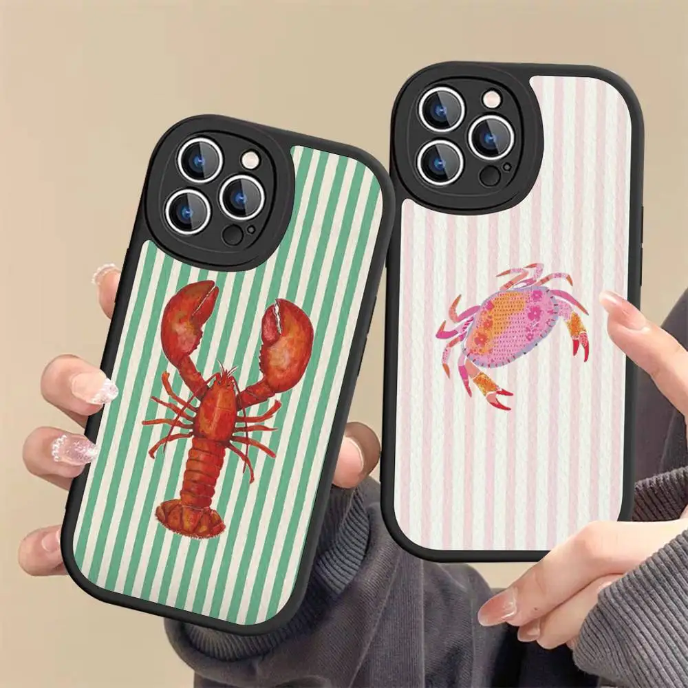 

Marine Life Crabs Lobsters Phone Case For IPhone 16 15 14 13 12 11 Pro Max Plus Soft Leather Cover