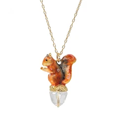 Cute Little 3D Squirrel Pendant with Enamel Necklace