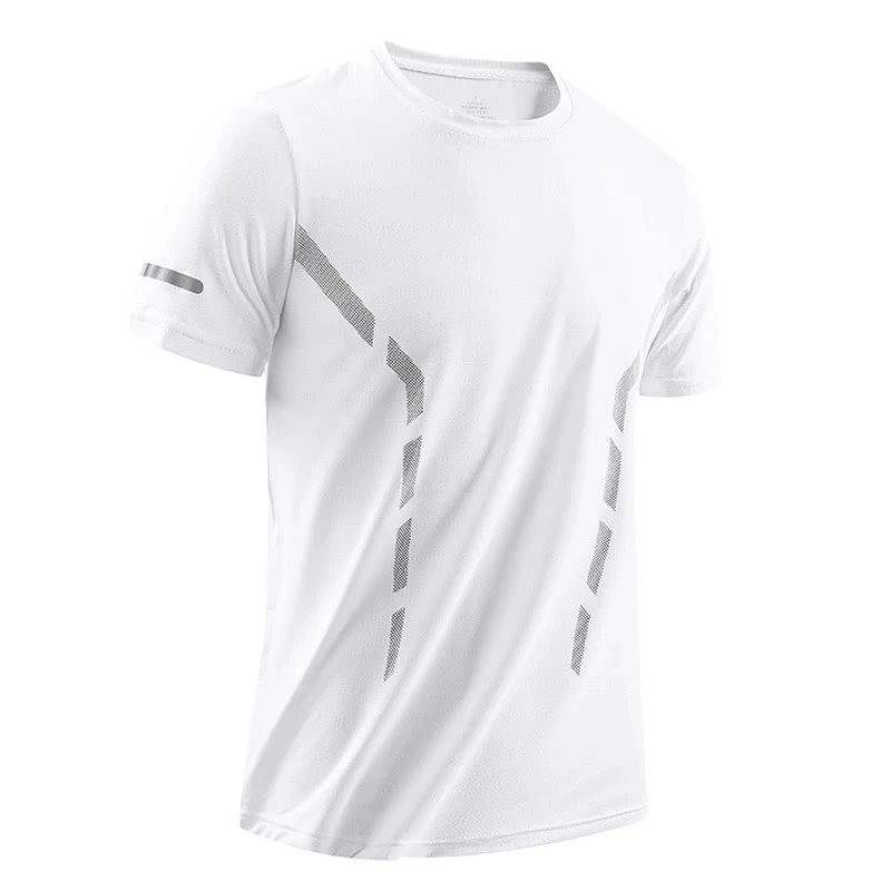 Lauf-T-Shirt für Herren 2026 Sommer Eisseide Dünne Oberteile Reflektierender Druck Schnelltrocknend Kurzarm Atmungsaktives Fitness-Sport-T-Shirt