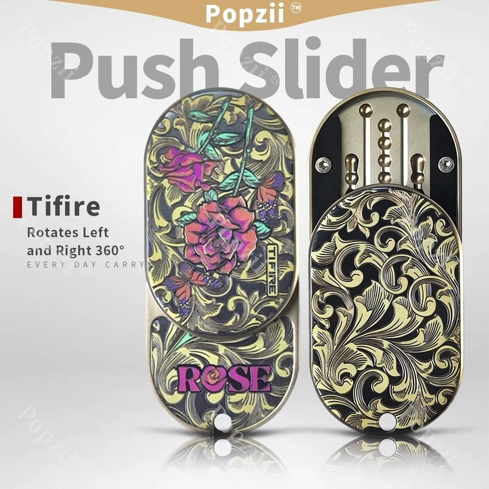 TifireEDC Rose Swirl Titanium Alloy Rotates Left and Right 360° Mechanical Push Slider Fidgeting toys Cool Gadget Anxiety Toys