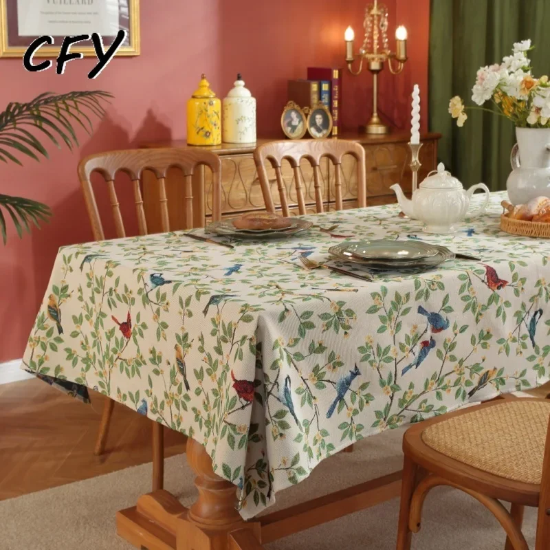 

Cotton Linen American Vintage Bird Rectangular Table Cloth Pastoral Jacquard Tablecloth Tea Table Cover Cloth Table Cover