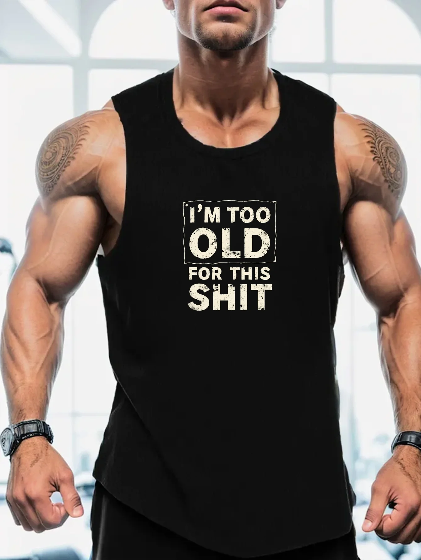 

Men's "I'm too old, I can't do this anymore" pattern vest - Red, sleeveless, sporty style, summer casual wear