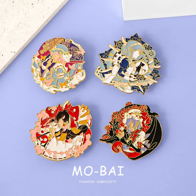 Japanese Game Touhou Project Figure Hakurei Reimu Izayoi Sakuya Saigyouji Yuyuko Metal Brooch Cosplay Decoration Bag Accessories