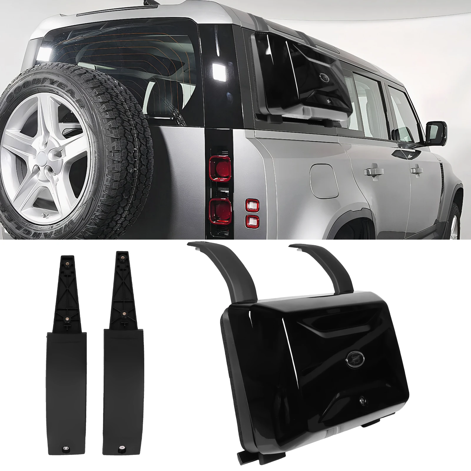 Kotak Peralatan Samping Mobil Hitam Mengkilap dengan Kunci, Kotak Penyimpanan Samping Otomatis Anti Karat untuk Land Rover Defender 2020-2024