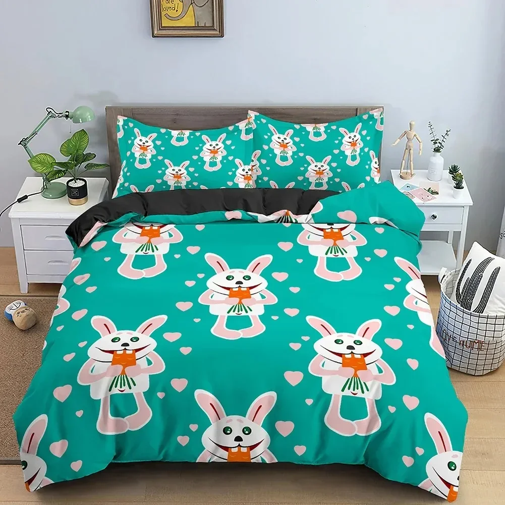 

Top Cute Rabbit Print Bedding Set Cartoon Duvet Cover With Pillowcase Single Twin Queen King Size Quilt Cover No Bed Sheets