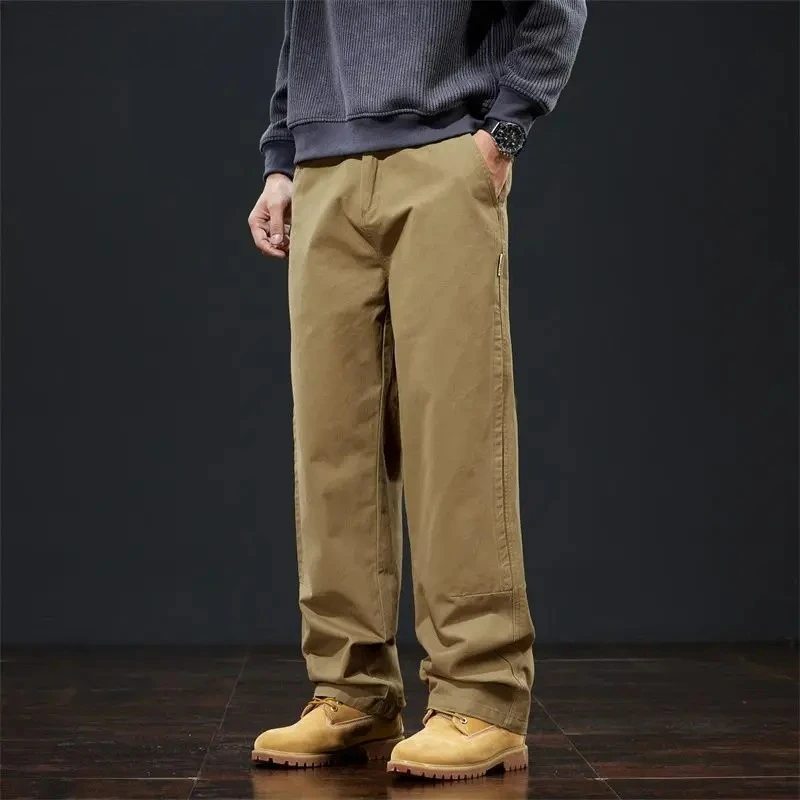 Markenkleidung Herbst Winter Grau Braun Freizeithosen Herren Lyocell-Stoff Dick Klassisch Elastischer Bund Koreanische Gerade Cargohosen