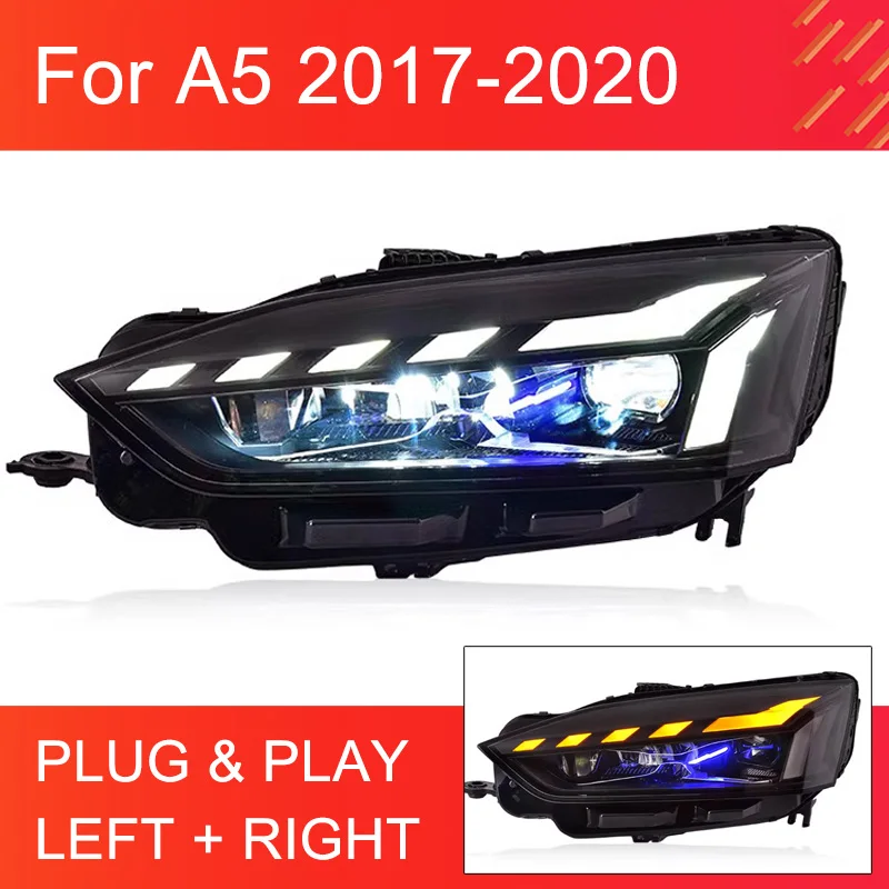 1 Pair LED Headlight Assembly for Audi A5 2017-2020 Headlights Plug and Play with LED DRL Dynamic Turning Upgrade LED Headlight