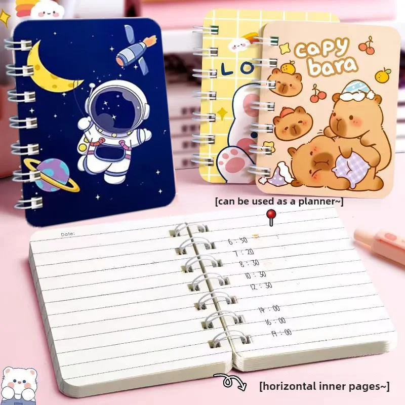 Cute Capybaraa Stronaut Spiral Notebook A7 with Perforated Pages - Animal Theme Mini Journal for Notes and Meetings Binder Note