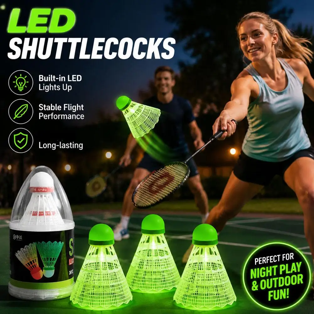 Portable Badminton Shuttlecocks Night Glow Nylon Feather Ball Durable Fluorescent Sports Toy for Night Outdoor Playing