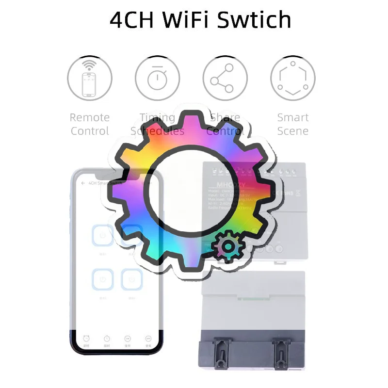 

2. Smart Home Automation Wifi Switch 4CH Relay by Tuya, AC 220V, Works with Alexa and Google Home