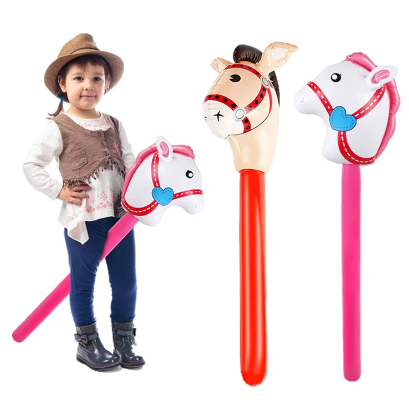 

Inflatable Stick Horse Head Inflatable Pony Stick Balloon Cowboy Cowgirl Farm Animal Themed Birthday Party Decorations