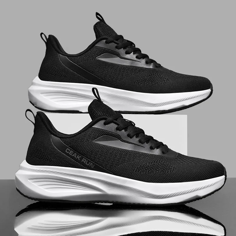 

Men Sports Shoes Lightweight Mesh Lace Up Anti Slip Flat Bottom Fashion Outdoor Tennis Shoes Flat Black Sneakers for Man