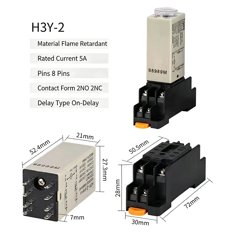 H3Y-2 Power-On Delay Timer Relay DPDT 0-30s / 0-60min Adjustable Rotary Knob AC220V DC12V 24V with Base Socket Home Automation