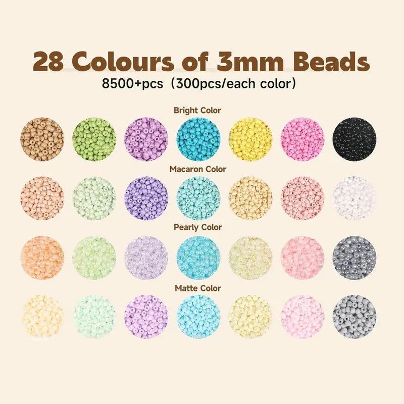 3mm Macaroon Color Series Glass Seed Beads Kit With Metal Jewelry Accessories for Jewelry Bracelet Necklace Making DIY 8500PCS