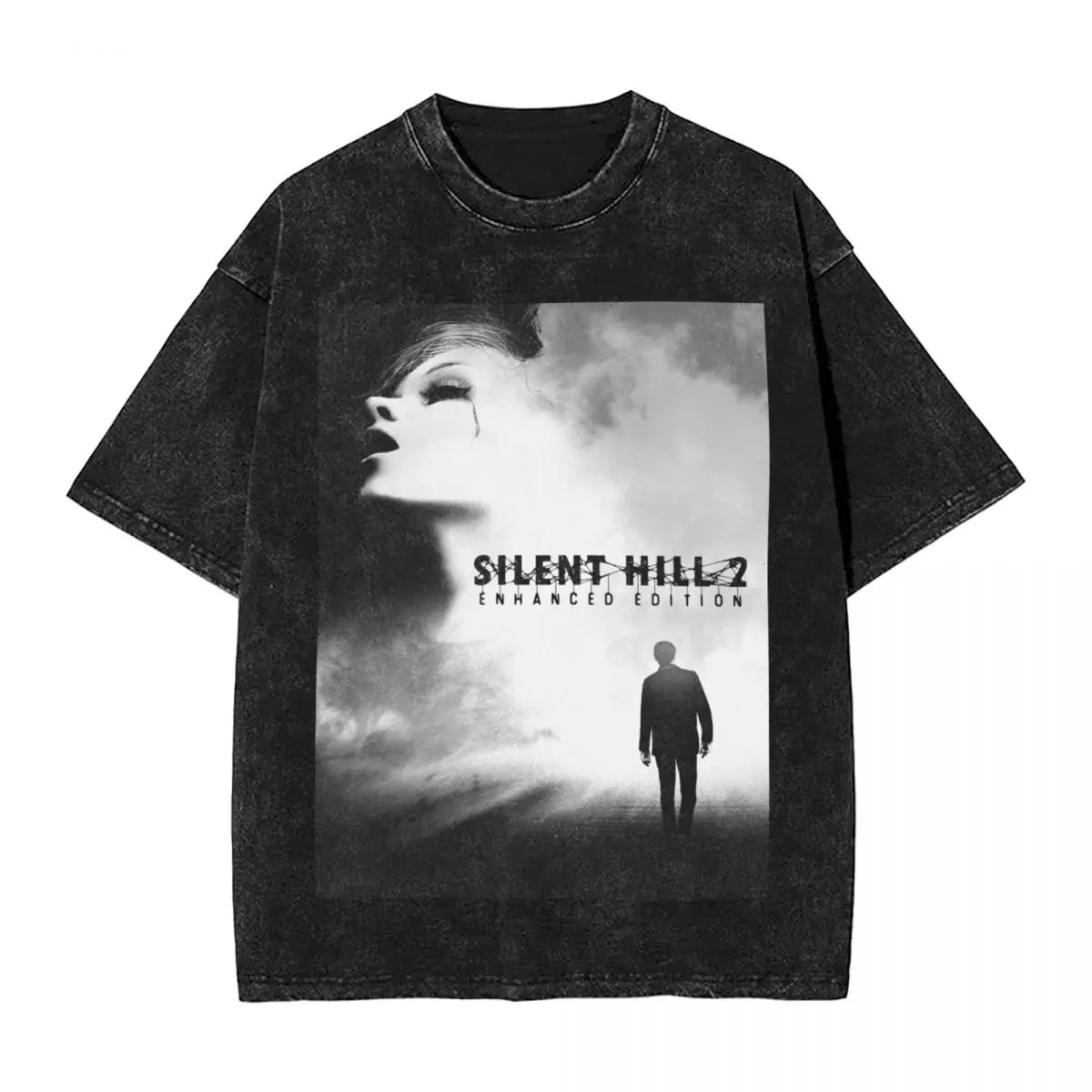 Silent Hill 2 woman Men Washed T-Shirt Hot stamping Print Tees,Harajuku Cotton Tshirt Men's Summer Short Sleeve Tees