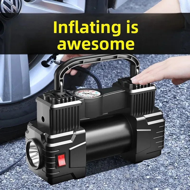 

Насос 12 В 150PSI Мини-воздушный компрессор Двухцилиндровый сверхмощный насос для накачивания шин со светодиодной подсветкой Автомобильный электрический воздушный насос Автоматический надувной