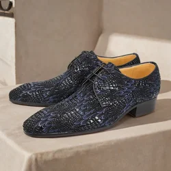 Pattern Floral lace up shoes Luxury Mens Party Blueblack Dress Pointed Fashion lace-up flat men's casual Handmade wingtip Derby