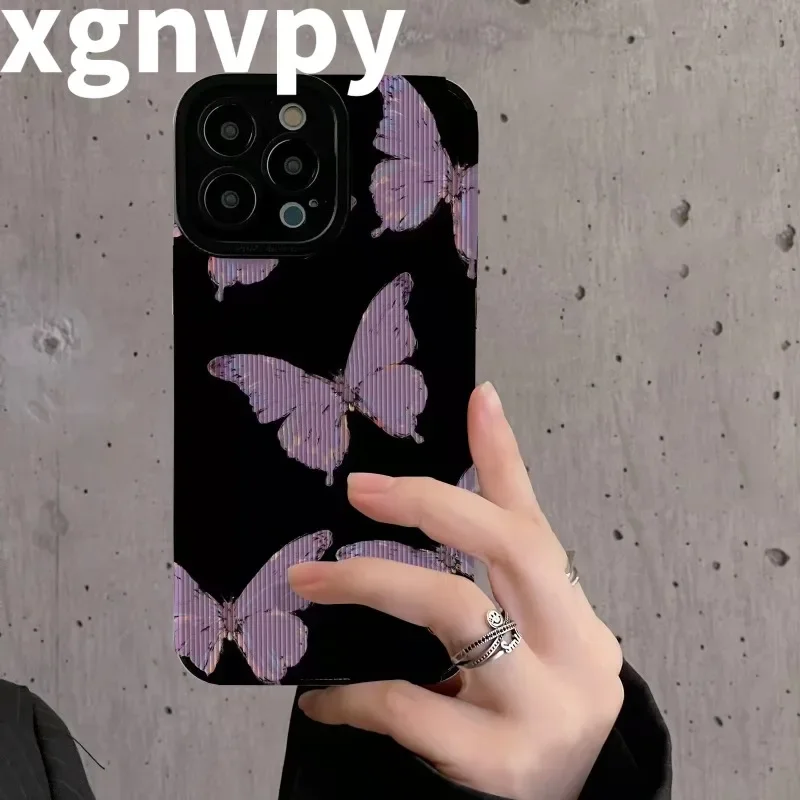 xgnvpy     Purple Butterfly Phone Cases - iPhone 13/14 Pro Max, 12/11, XR, & More. Soft Cover for Celular Devices