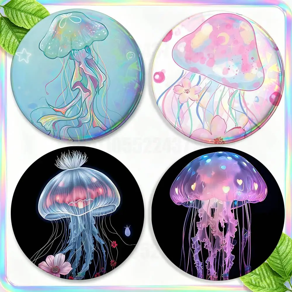 

Jellyfish Marine life Cut Brooches for Bag Decor Jewelry Accessories Gift 25/32/44/58/75mm Round Enamel Cartoon Badge