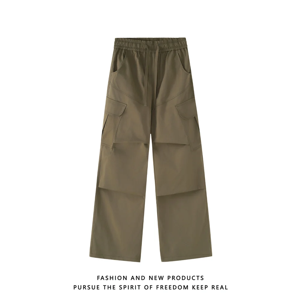 Celana kasual musim gugur 2025 gaya baru celana olahraga Celana paratrooper lurus kasual longgar Celana kerja modis bergaya port fan energi