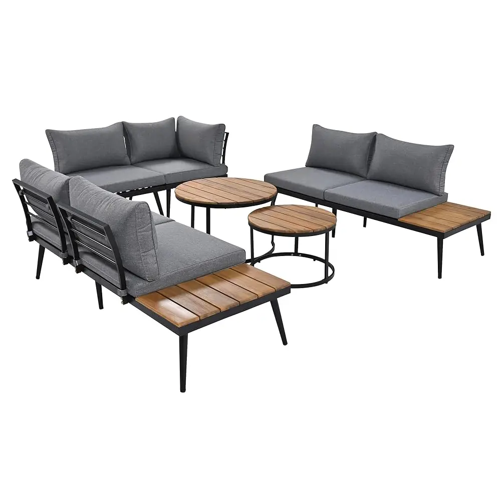 6 Piece Outdoor Sectional Sofa Set, Patio Sofa Set With Round Nesting Coffee Tables And Seating Sofa With Cushions, For Pool