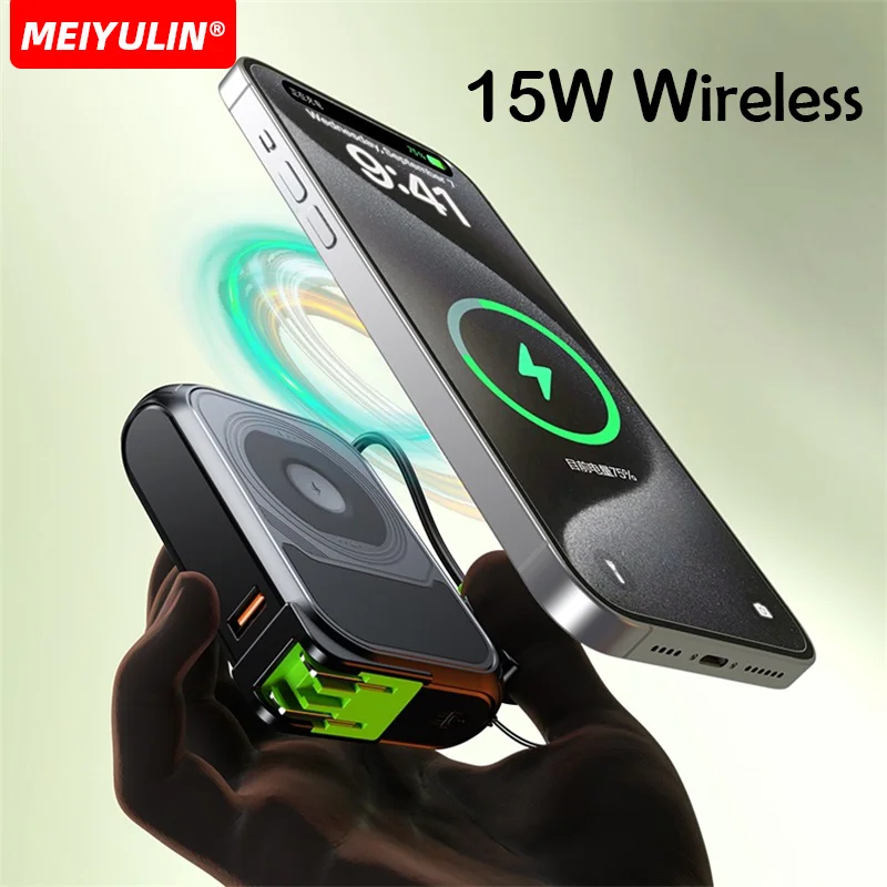 20000mAh Magnetic Wireless Power Bank Portable 10000mAh Fast Charger Stand AC Plug External Battery For iPhone Samsung Xiaomi