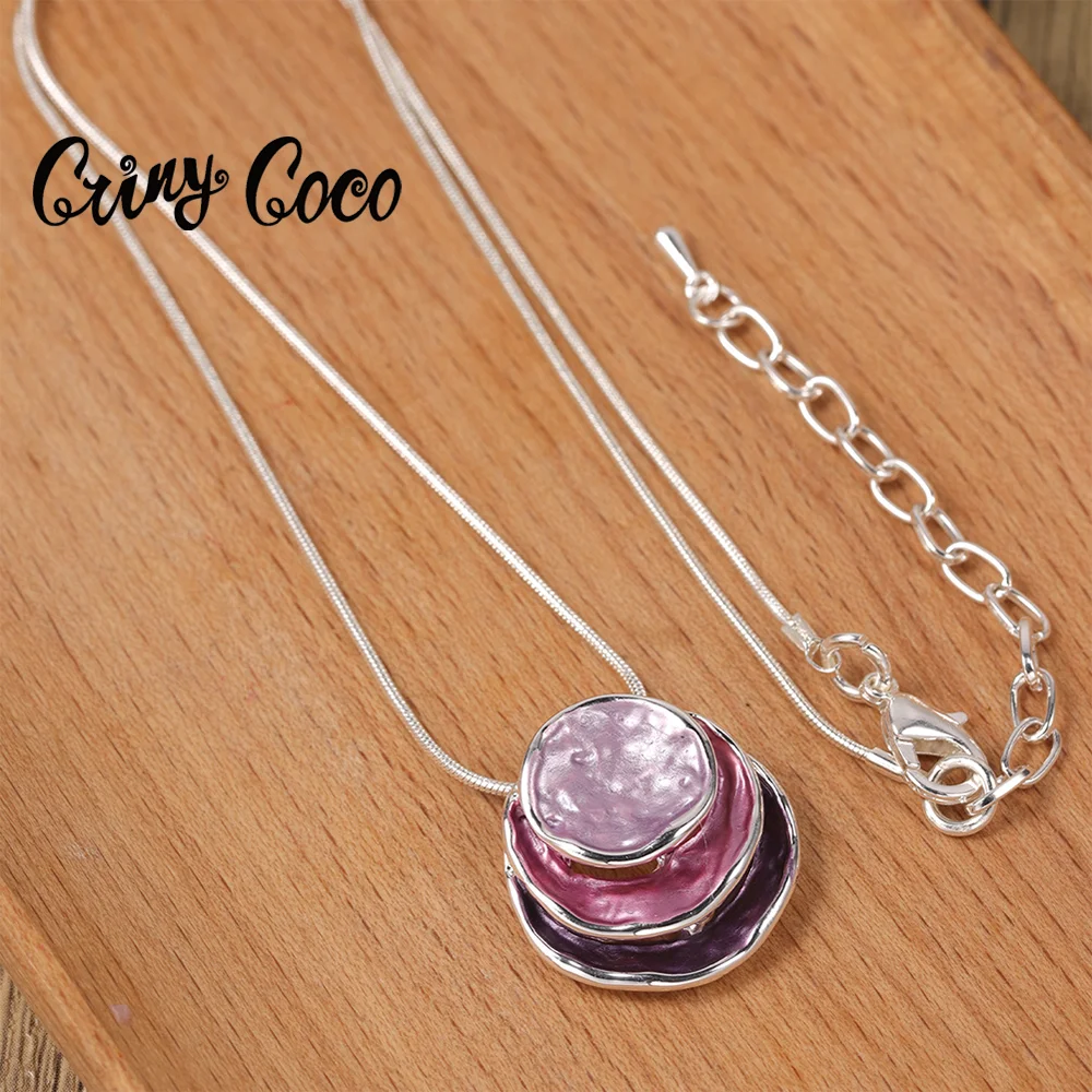 Cring Coco Thin Coating Pendant Necklace Round Three Layer Color Zinc Alloy Necklace Mother\'s Day Popular Jewelry for Women 2024