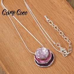 Cring Coco Thin Coating Pendant Necklace Round Three Layer Color Zinc Alloy Necklace Mother's Day Popular Jewelry for Women 2024