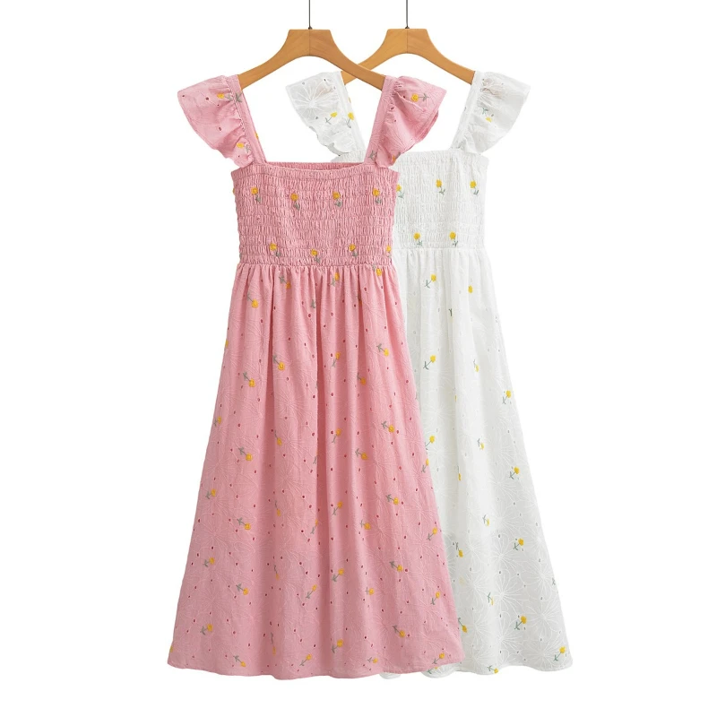 

2026 Summer New Cotton Wide Suspender Pleated Small Fresh Floral Full Print Dress for Women