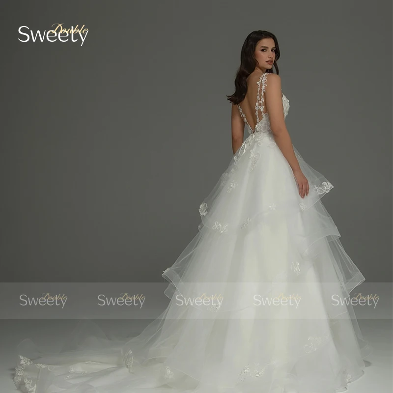 Vintage Wedding Dress Organza With Embroidery A-Line Floor Length Ball Gown Sleeveless V-Neck Customized Bride Dress Backless