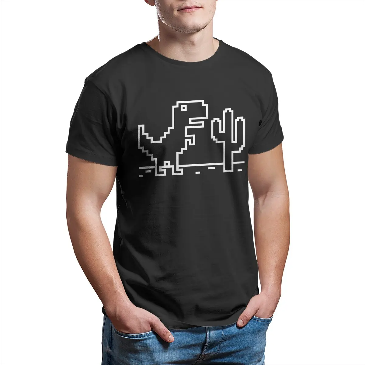 Offline TRex Dinosaur Game pixel trex your computer is offline Funny T Shirts 100% Cotton Clothes Casual Plus Size T-Shirt
