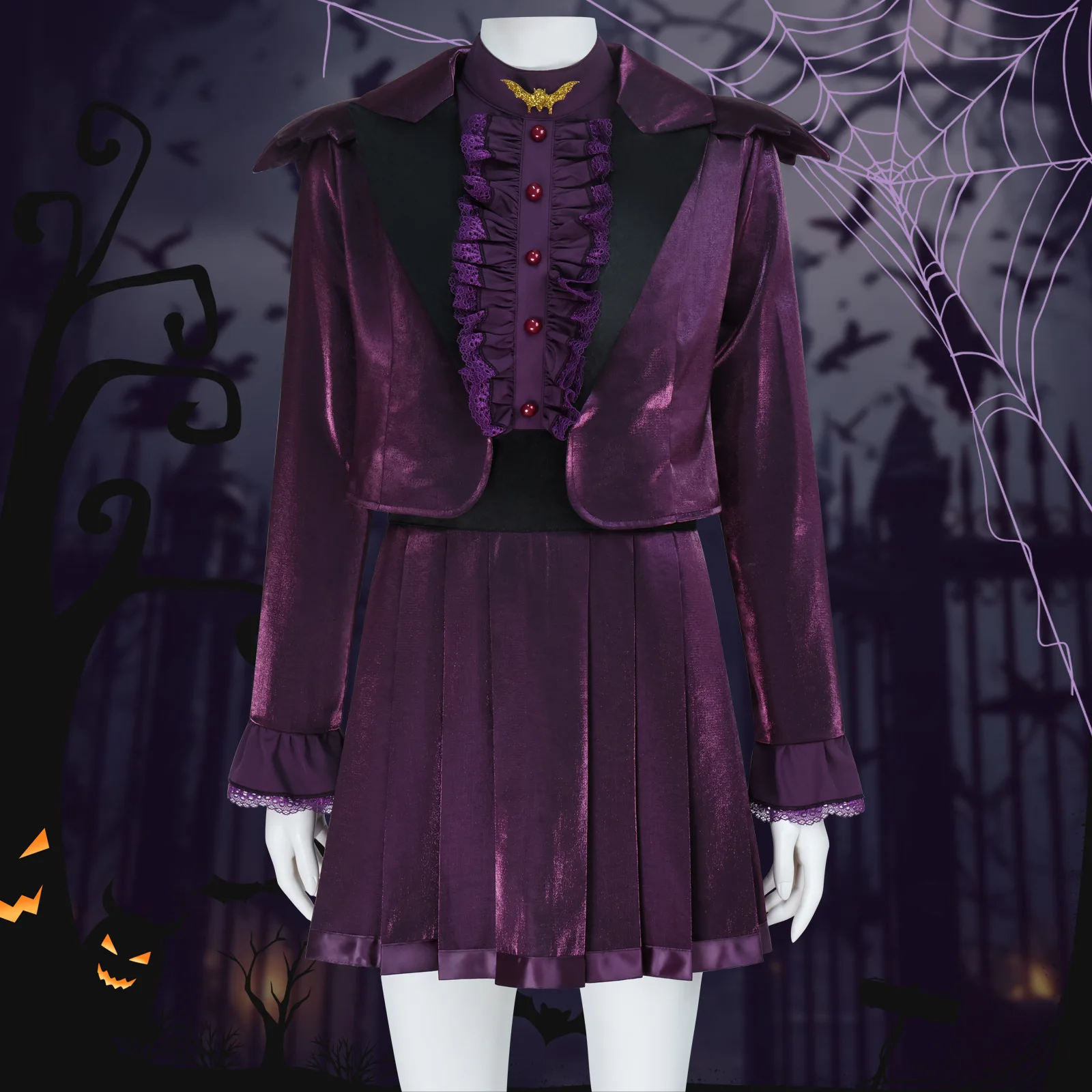 

Костюм вампирши Рины для взрослых, фиолетовое фэнтезийное платье с пальто, одежда для Хэллоуина, карнавала, вечеринок